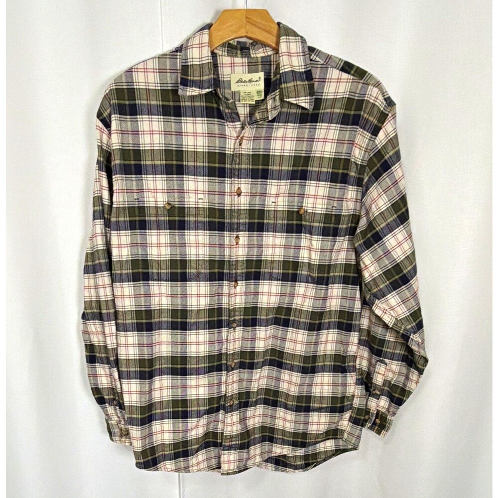 Eddie Bauer Men's LT Plaid Flannel Button-Up Long Sleeve Cotton Shirt Pockets